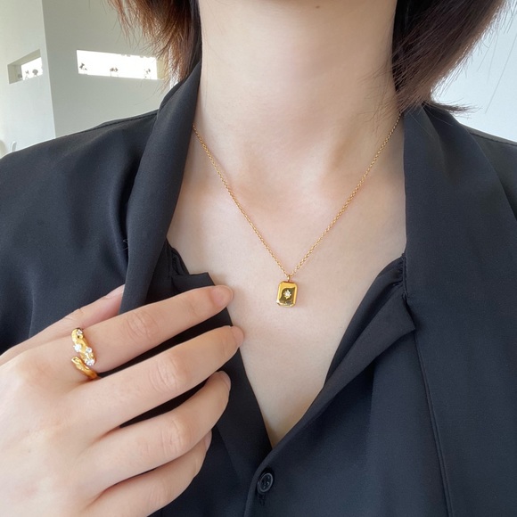 CLOSING SALE! 18K Gold Plated Rectangular Prism Necklace - Picture 7 of 7